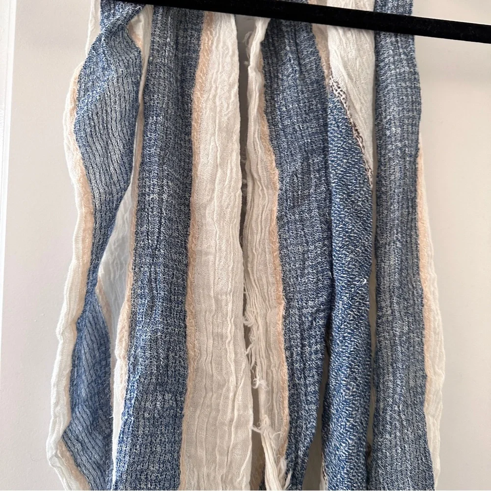 NWT Simply Noelle Beige & Blue Striped Blanket Scarf Boho Spring Classic Preppy